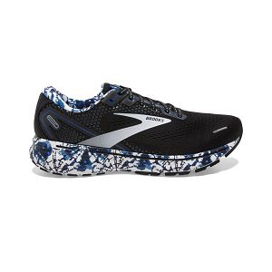 Brooks Ghost 14 Mens Road Running Shoes Black/White/Blue | USA-DZQ582710